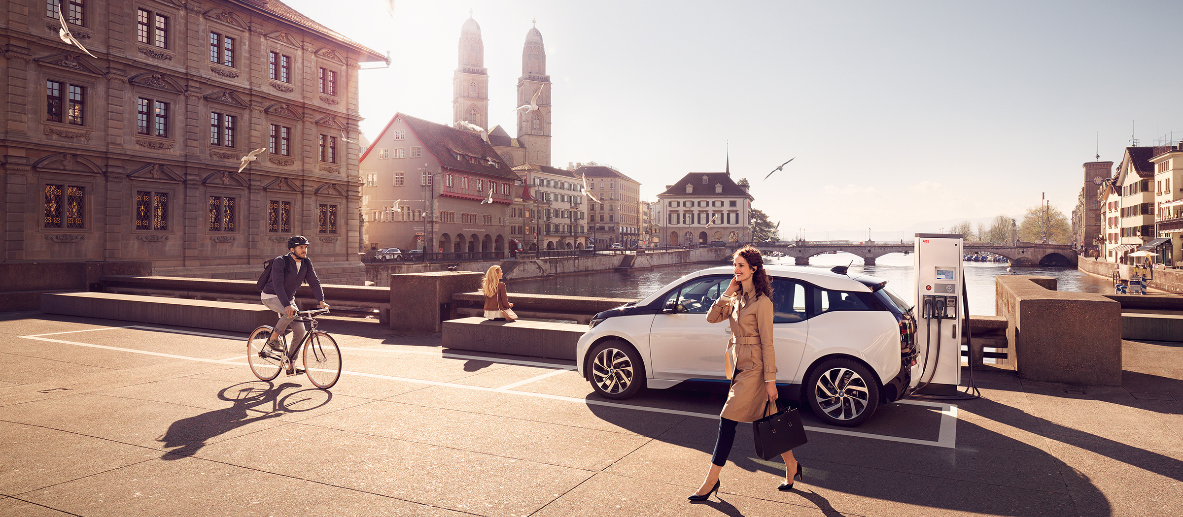 City landscape with car at energy station (photo)