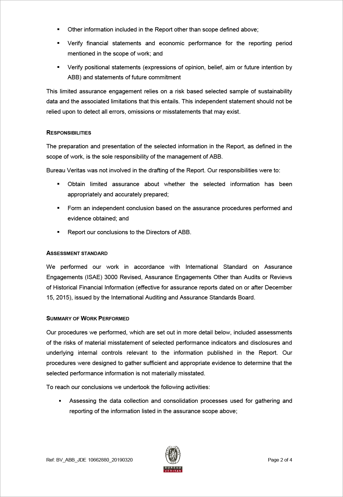 Bureau Veritas assurance statement– page 2 of 4 (document)