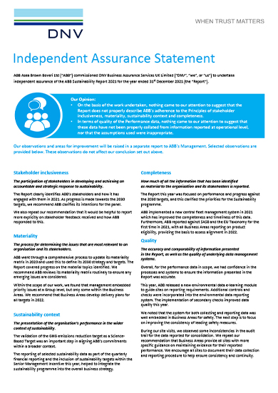 DNV assurance statement (photo)